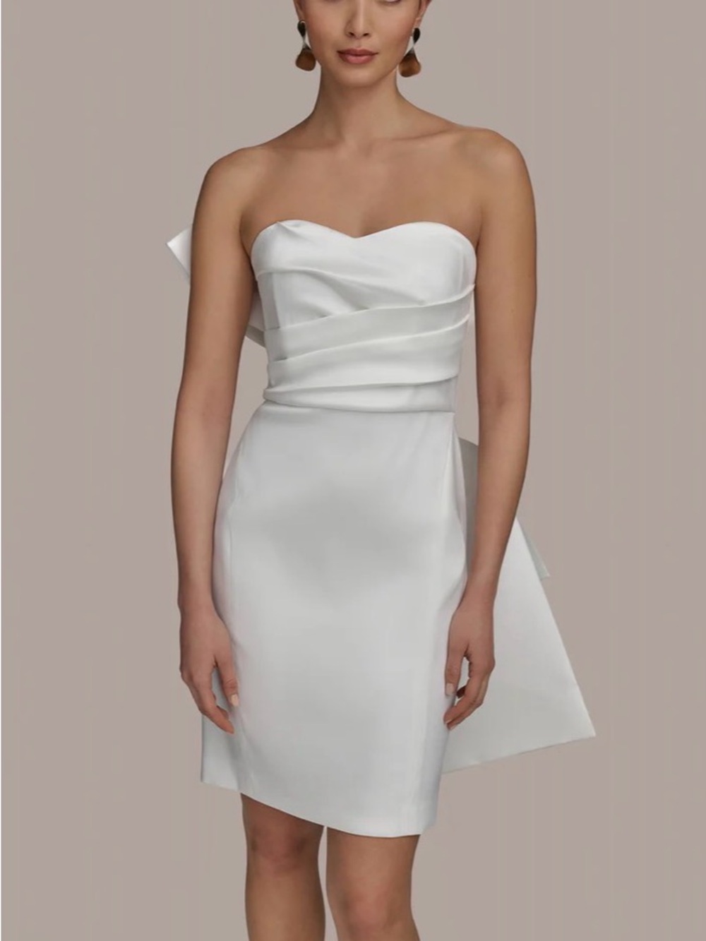 Donna Karan Mikado Sweetheart Neckline Oversized Bow Back Cocktail Dress NEW - Picture 3 of 12